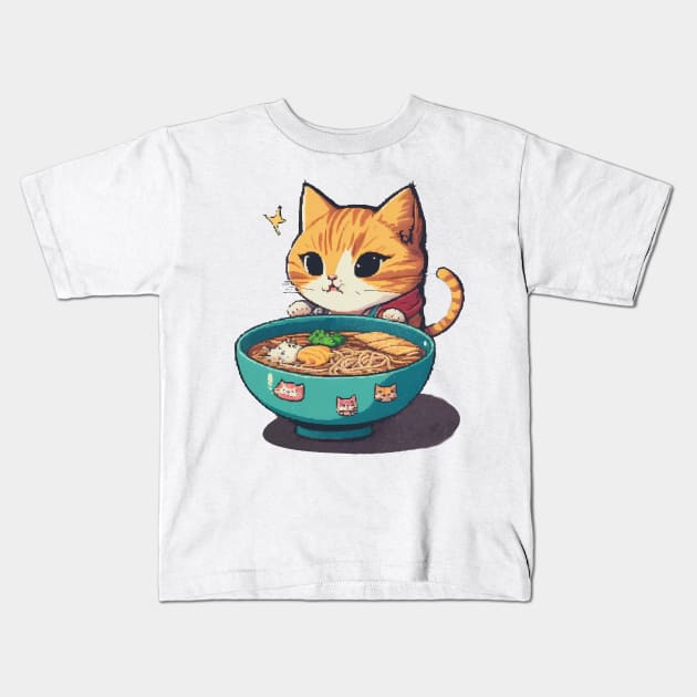 Ramen cat Kids T-Shirt by Moulezitouna